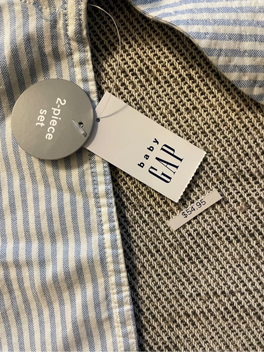 GAP Blue and White Striped Baby Romper with Hat